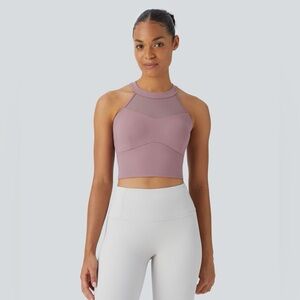Halara Softlyzero Airy Low Support Halter Contrast
Mesh Sports Bra-UPF50+